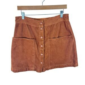 Truth By Republic Cotton Camel Brown Corduroy Snap Front Mini Skirt Pockets 12
